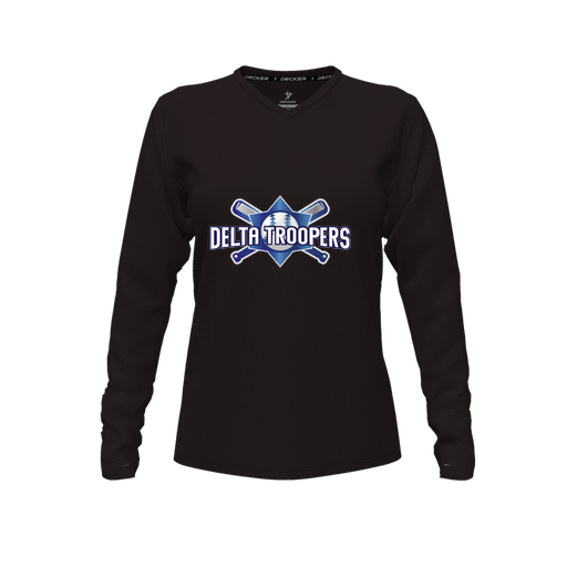 [CUS-DFW-TEES-CMF-VNK-LSL-BLK-FYXS-LOGO1] Decker Comfort T-Shirt (Female Youth XS, Black, V Neck, Logo 1, Long Sleeve)
