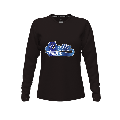 [CUS-DFW-TEES-CMF-VNK-LSL-BLK-FYXS-LOGO2] Decker Comfort T-Shirt (Female Youth XS, Black, V Neck, Logo 2, Long Sleeve)