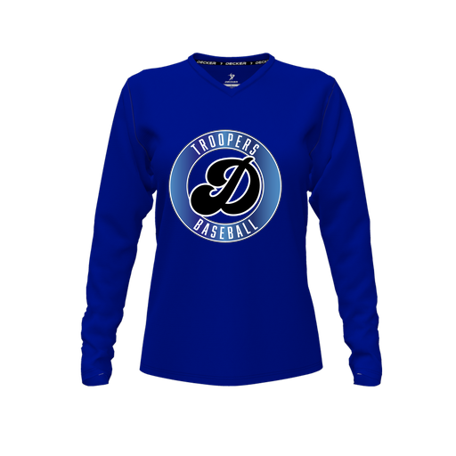 [CUS-DFW-TEES-PER-VNK-LSL-RYL-FYXS-LOGO3] Decker Performance T-Shirt (Female Youth XS, Royal, V Neck, Logo 3, Long Sleeve)