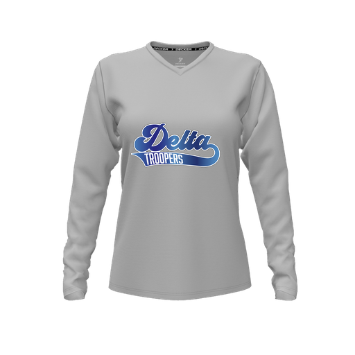 [CUS-DFW-TEES-PER-VNK-LSL-GRY-FYXS-LOGO2] Decker Performance T-Shirt (Female Youth XS, Gray, V Neck, Logo 2, Long Sleeve)